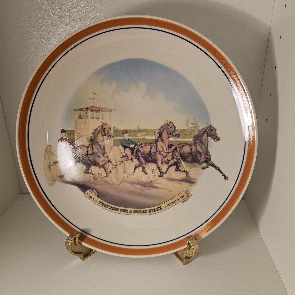 Vintage Equestrian Trotting Horse Decorative Plate | Dark Academia Decor - Picture 4 of 6